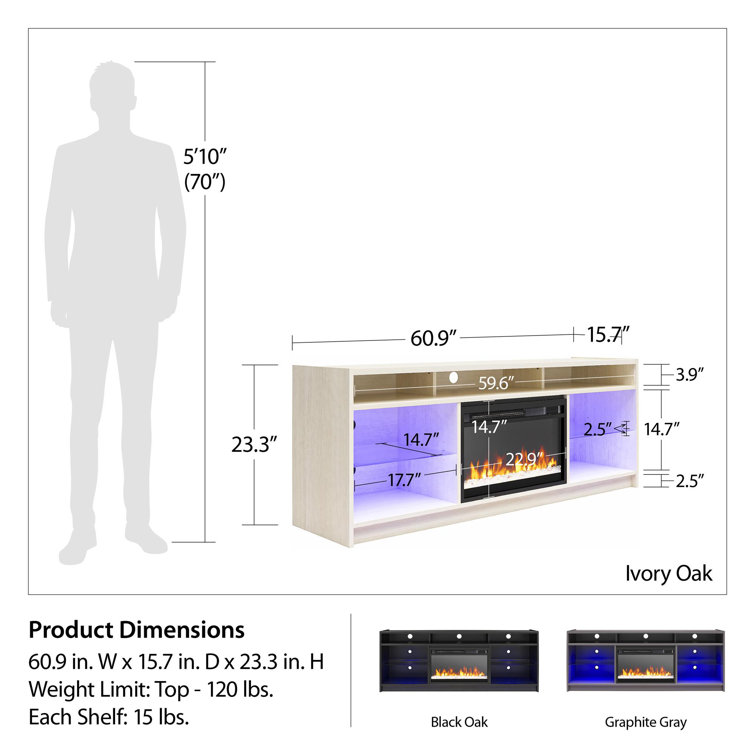 Graphite Gray Engineered Wood TV Stand with Electric Fireplace
