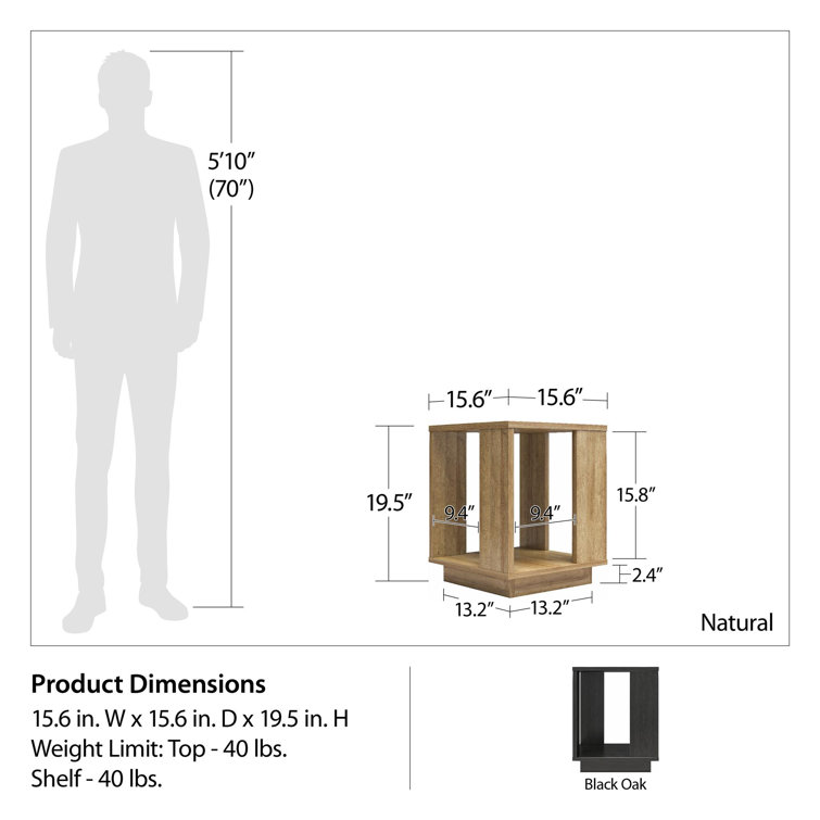 Natural Engineered Wood Rectangular Side Table with Shelf