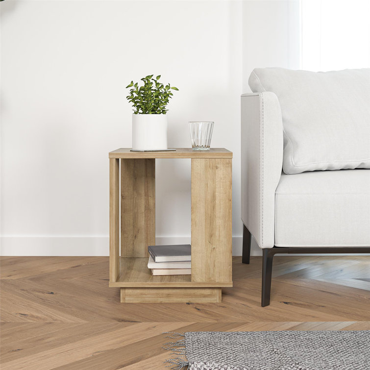 Natural Engineered Wood Rectangular Side Table with Shelf