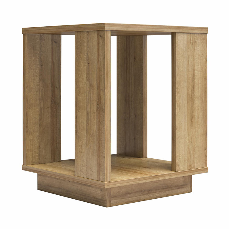 Natural Engineered Wood Rectangular Side Table with Shelf
