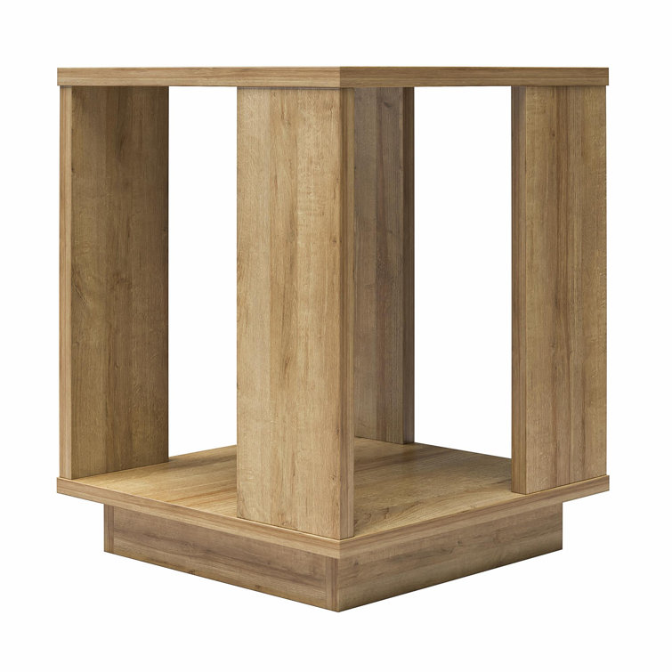 Natural Engineered Wood Rectangular Side Table with Shelf