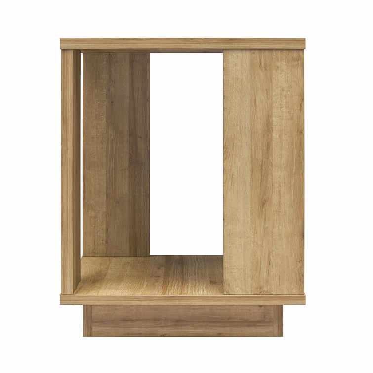 Natural Engineered Wood Rectangular Side Table with Shelf