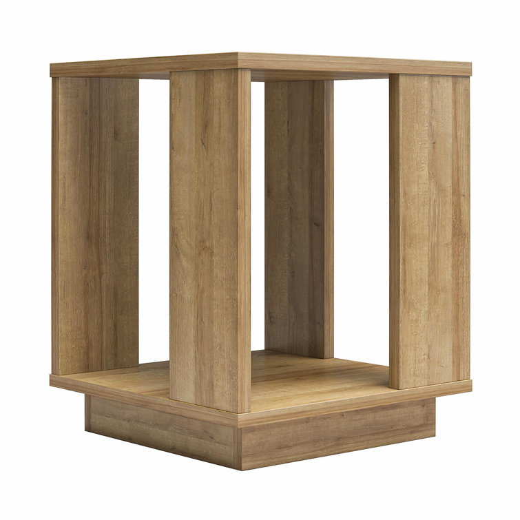 Natural Engineered Wood Rectangular Side Table with Shelf