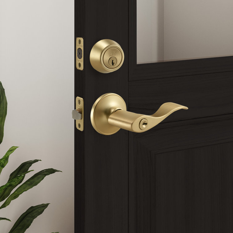 Satin Gold Single Cylinder Deadbolt with Latch