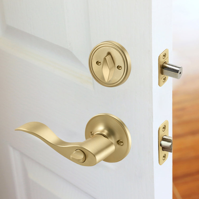 Satin Gold Single Cylinder Deadbolt with Latch