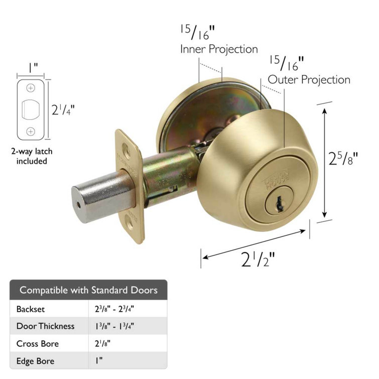 Satin Gold Single Cylinder Deadbolt with Latch