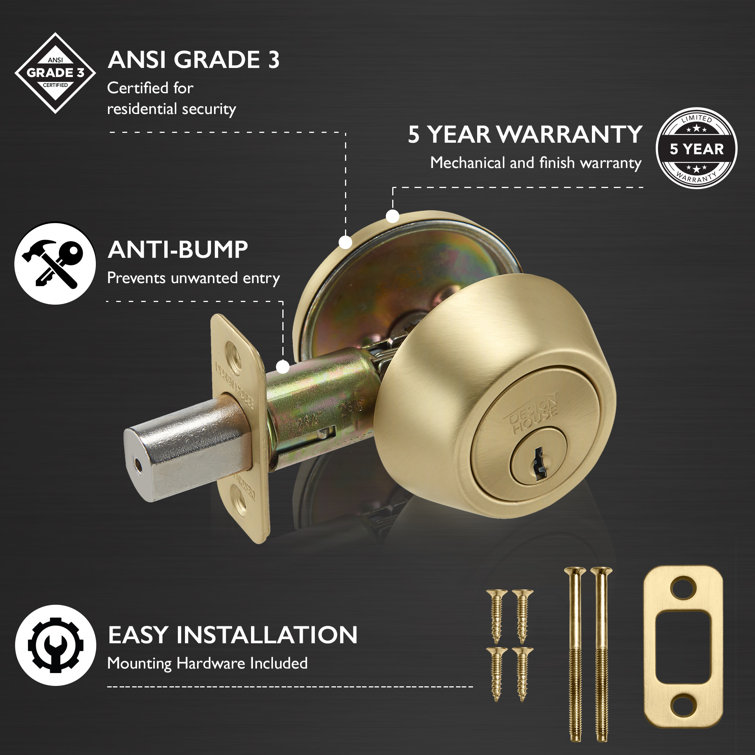Satin Gold Single Cylinder Deadbolt with Latch