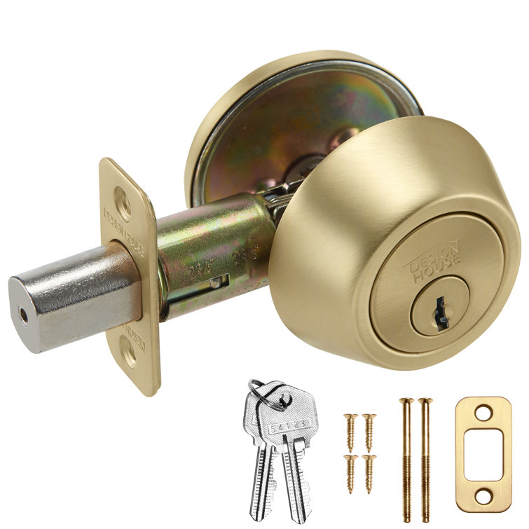 Satin Gold Single Cylinder Deadbolt with Latch