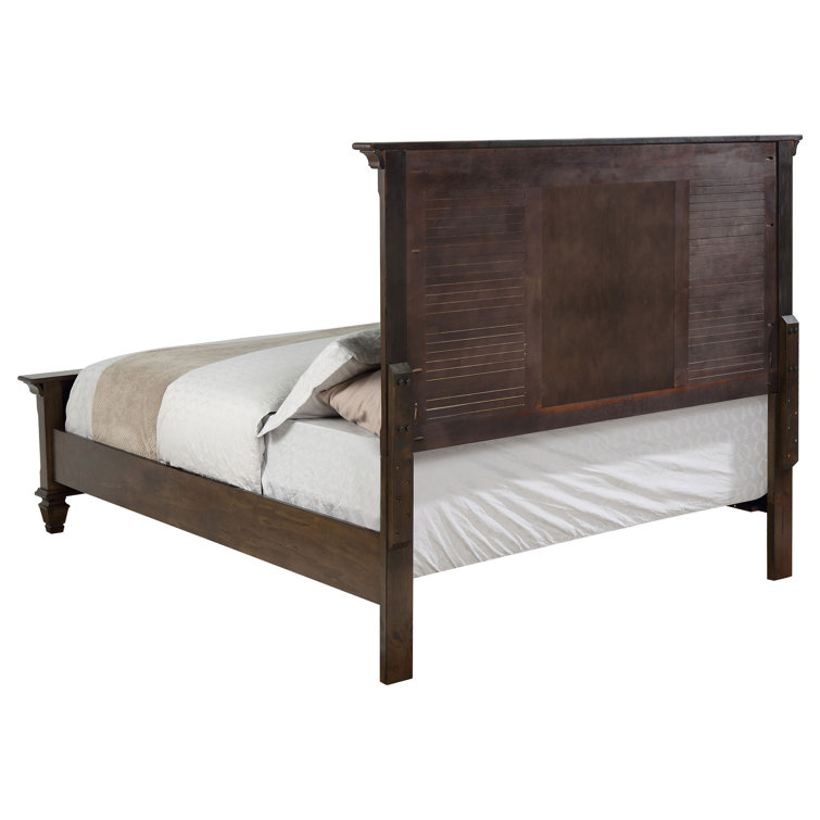 Transitional Pine King Panel Bed with Storage Drawer in Burnished Oak