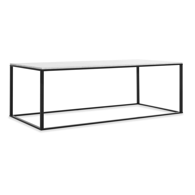 Minimalist Black Metal and Wood Rectangular Coffee Table with Storage