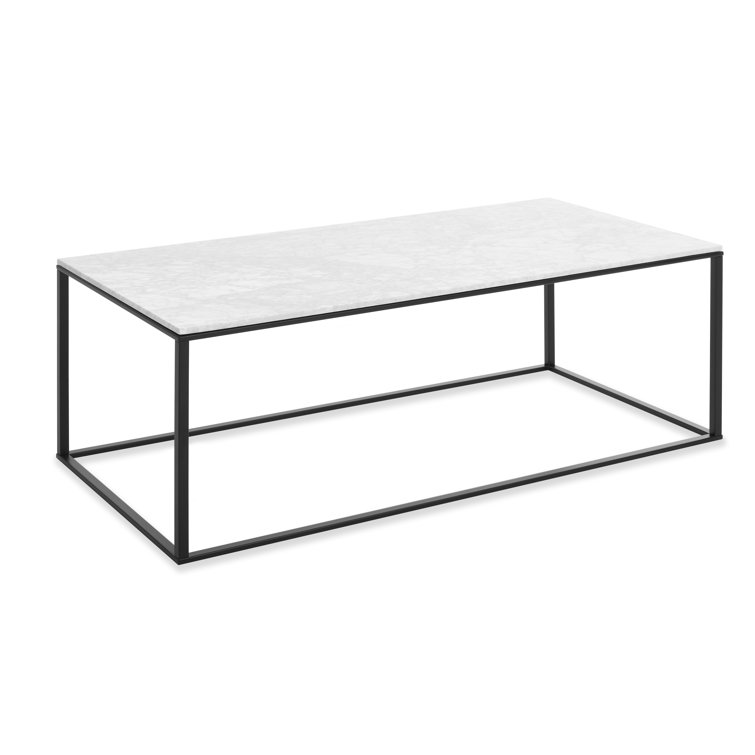 Minimalist Black Metal and Wood Rectangular Coffee Table with Storage