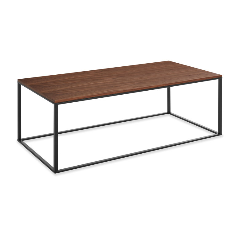 Minimalist Black Metal and Wood Rectangular Coffee Table with Storage