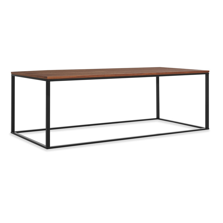 Minimalist Black Metal and Wood Rectangular Coffee Table with Storage