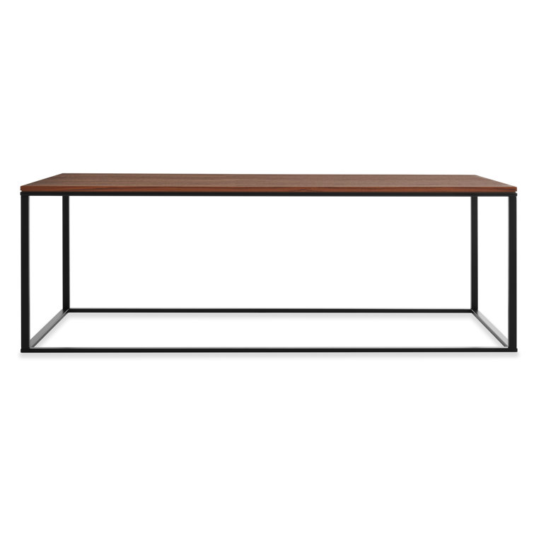 Minimalist Black Metal and Wood Rectangular Coffee Table with Storage