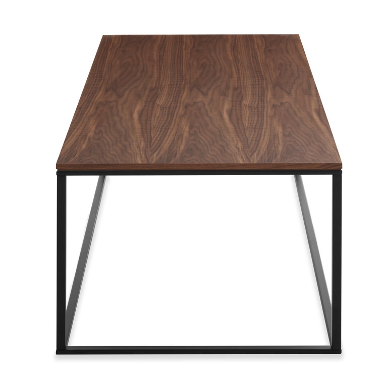 Minimalist Black Metal and Wood Rectangular Coffee Table with Storage