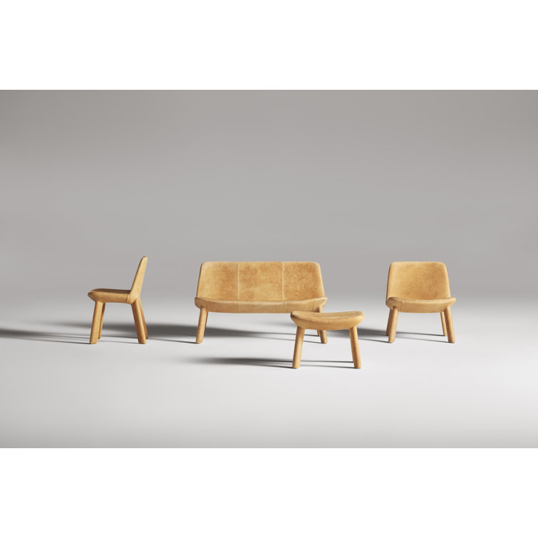 Camel Genuine Leather Upholstered Dining Chair with Wooden Legs