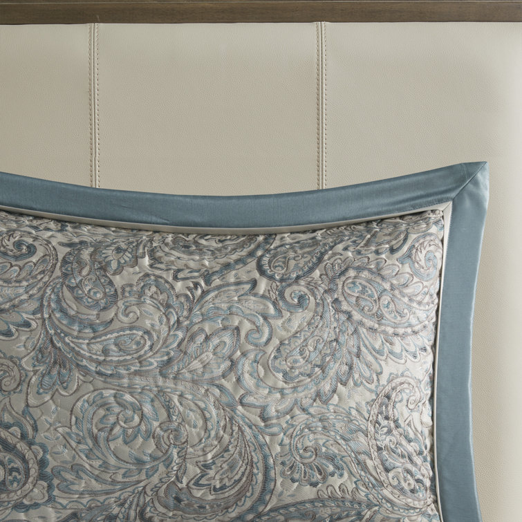 Teal King Reversible Jacquard Bedspread Set with Throw Pillows