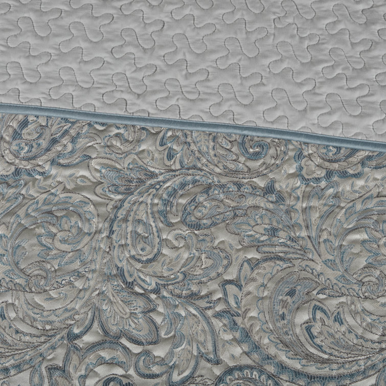 Teal King Reversible Jacquard Bedspread Set with Throw Pillows