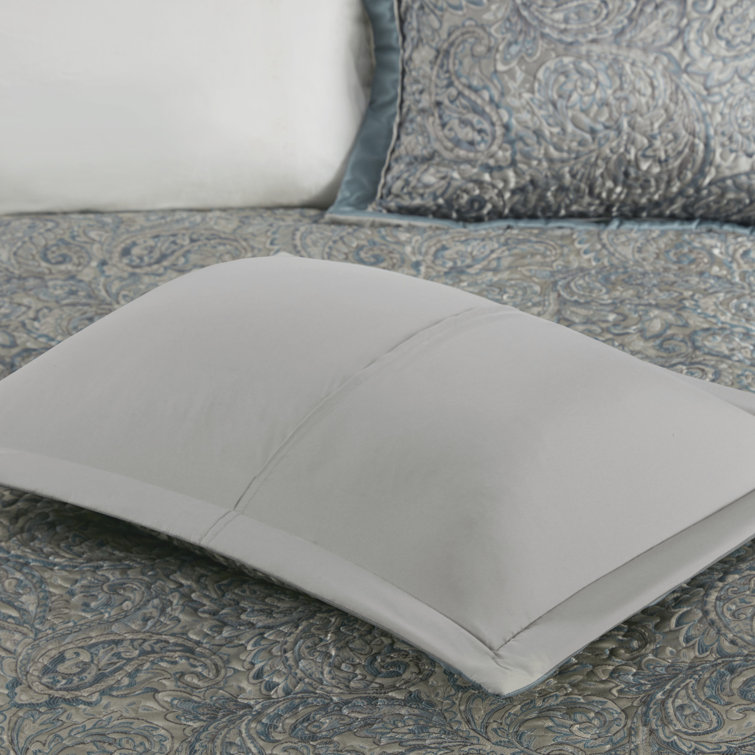 Teal King Reversible Jacquard Bedspread Set with Throw Pillows