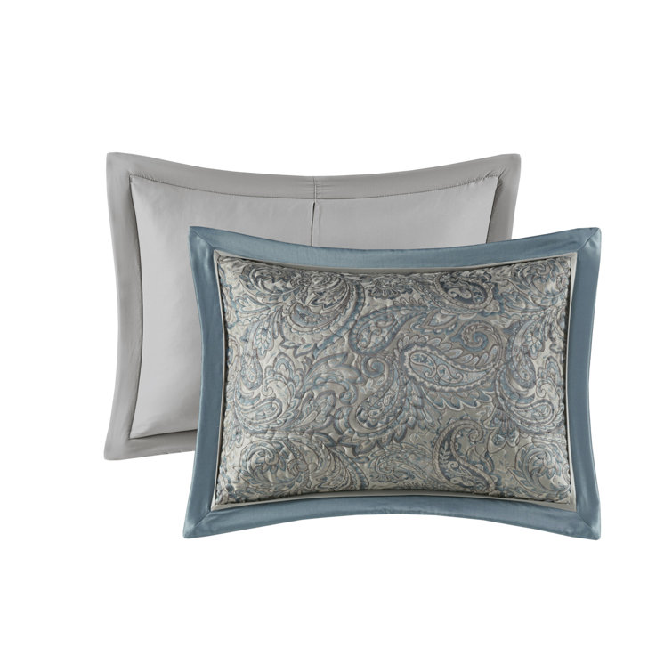 Teal King Reversible Jacquard Bedspread Set with Throw Pillows