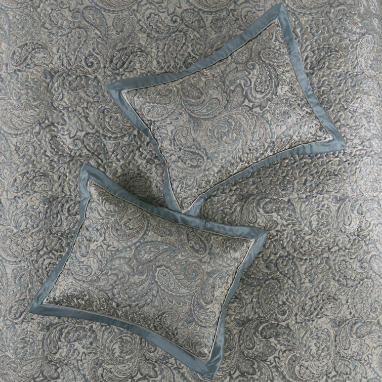 Teal King Reversible Jacquard Bedspread Set with Throw Pillows
