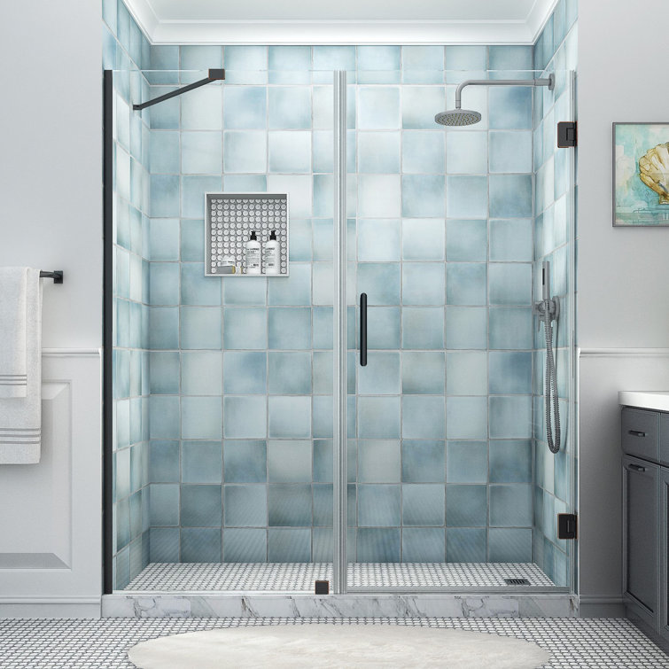Belmore XL Frameless Hinged Shower Door with Clear Glass and Oil Rubbed Bronze Finish