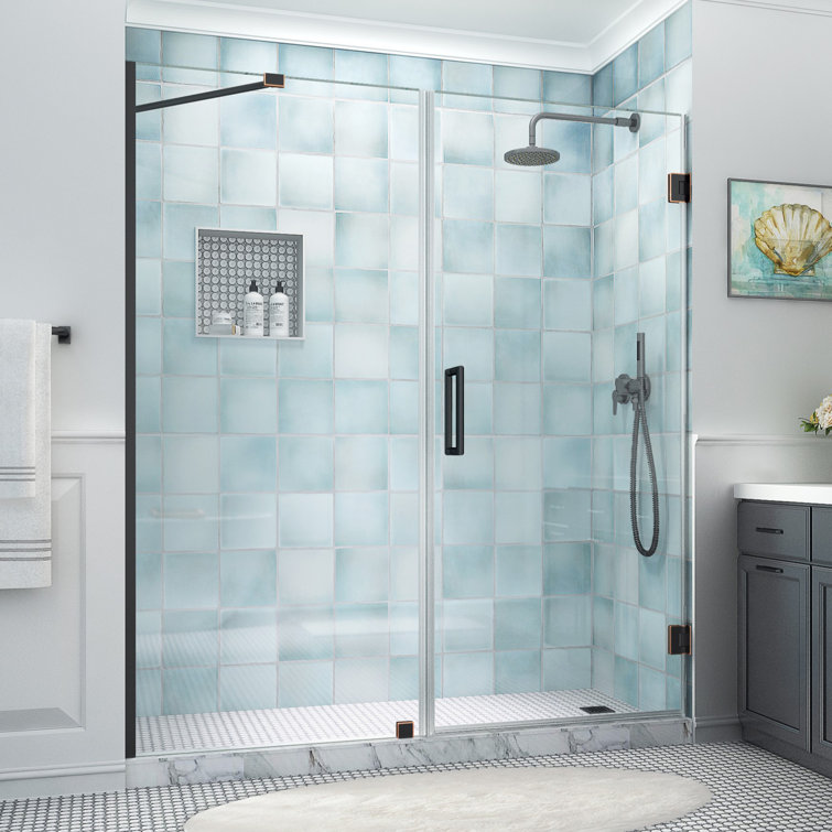 Belmore XL Frameless Hinged Shower Door with Clear Glass and Oil Rubbed Bronze Finish