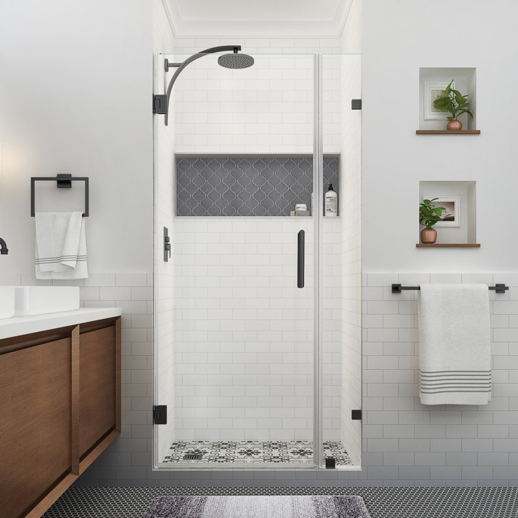 Matte Black Frameless Hinged Shower Door with Clear Glass, 80" x 39"