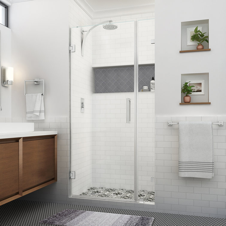 Nautis XL 80" High Frameless Shower Door with Clear Glass and Stainless Steel Frame