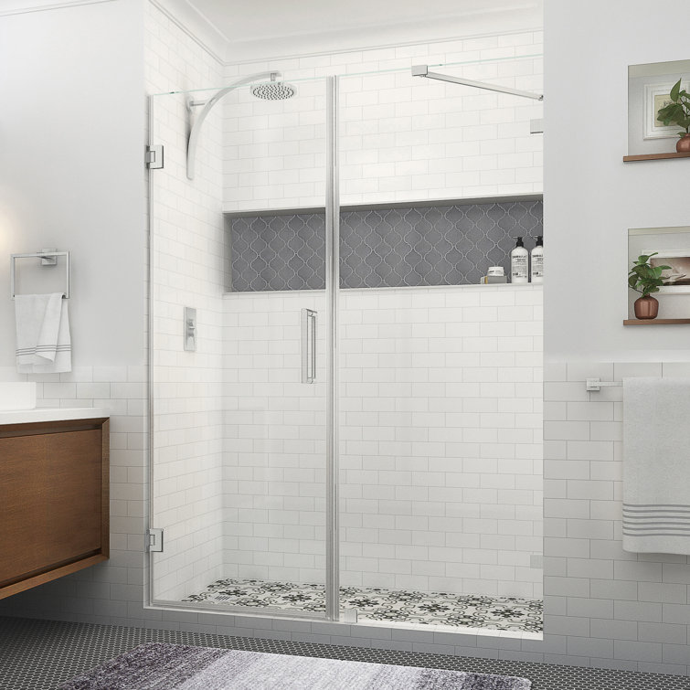 Nautis XL Frameless Clear Glass Shower Door with Stainless Steel Frame