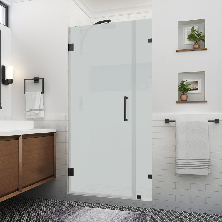 Matte Black Frameless Shower Door with Frosted Glass, 80" Height