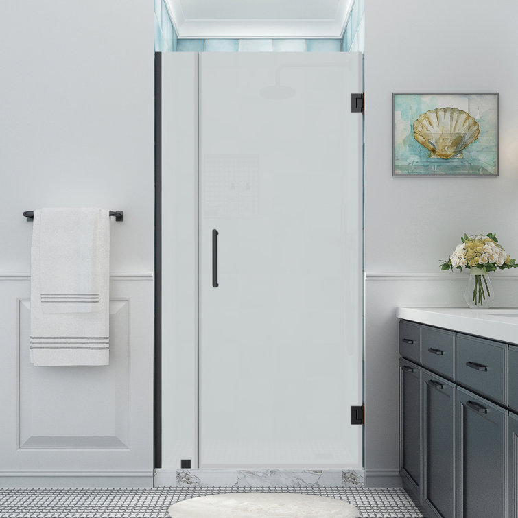 Belmore XL Frameless Hinged Shower Door with Frosted Glass and Oil Rubbed Bronze Finish