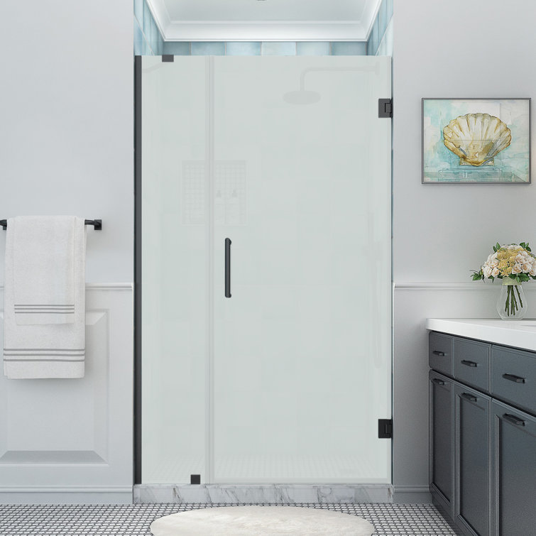 Belmore XL Matte Black Frameless Hinged Shower Door with Frosted Glass