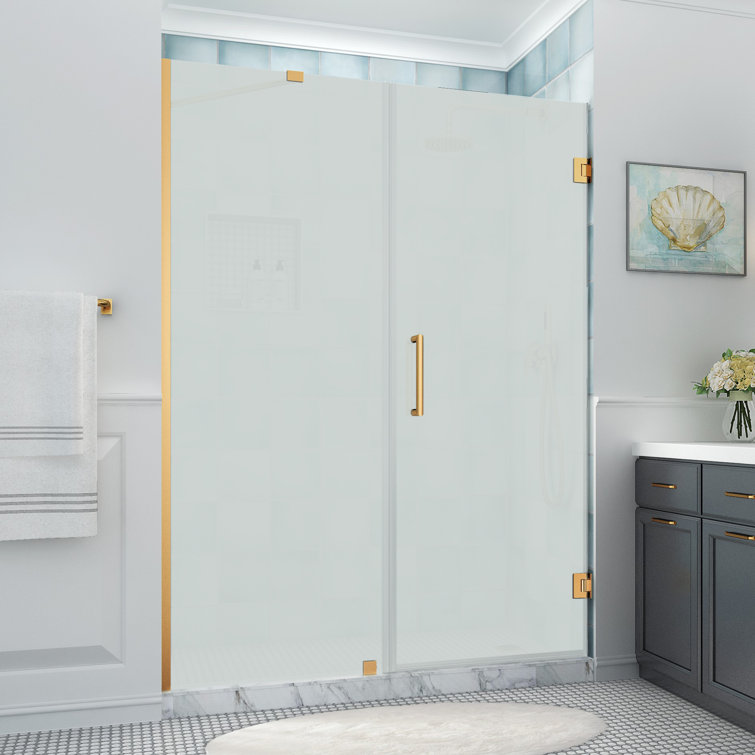 Belmore XL 62" Frameless Hinged Shower Door with Frosted Glass and Brushed Gold Finish