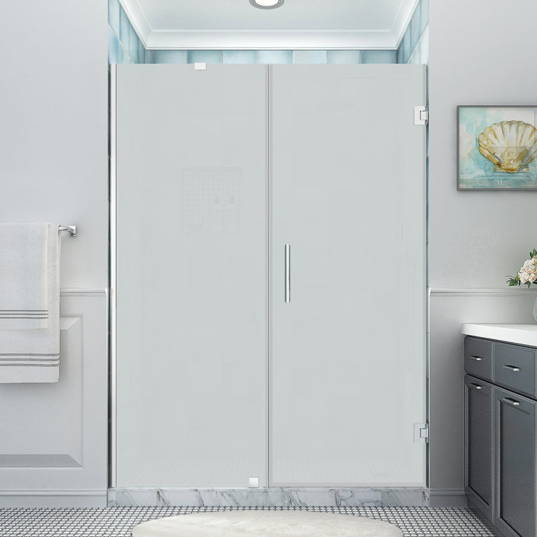 Belmore XL 80" Frosted Glass Frameless Hinged Shower Door in Chrome Finish