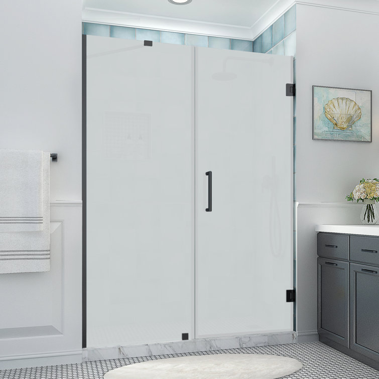 Belmore XL Matte Black Frameless Hinged Shower Door with Frosted Glass