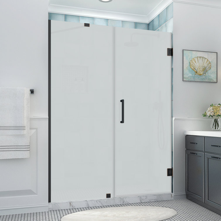 Belmore XL Frameless Hinged Shower Door with Frosted Glass and Oil Rubbed Bronze Finish