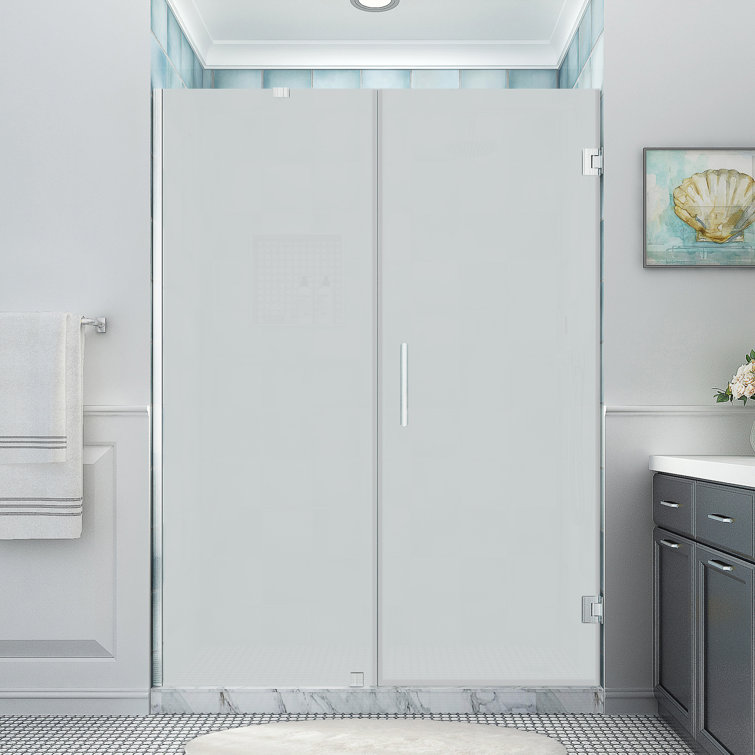 Belmore XL Frameless Hinged Shower Door with Frosted Glass and Stainless Steel Frame