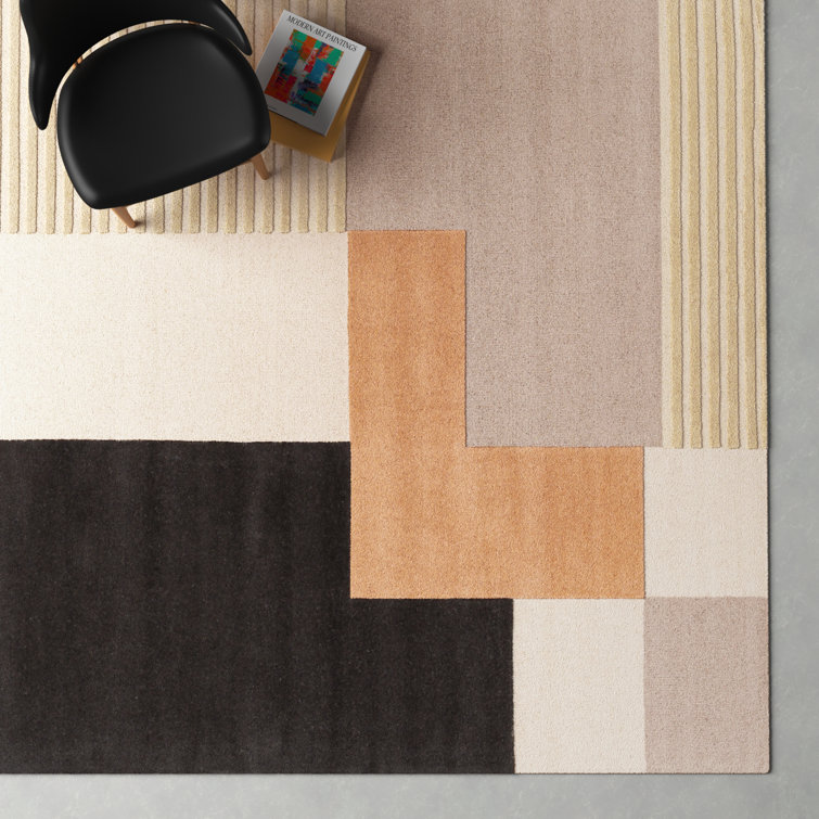 Handmade Tufted Geometric Black Wool 6' x 9' Area Rug