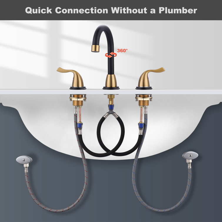 8-Inch Black and Brushed Gold Widespread Bathroom Faucet