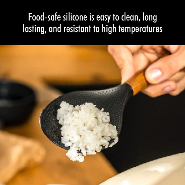 Matte Black Silicone Rice Spoon with Acacia Wood Handle
