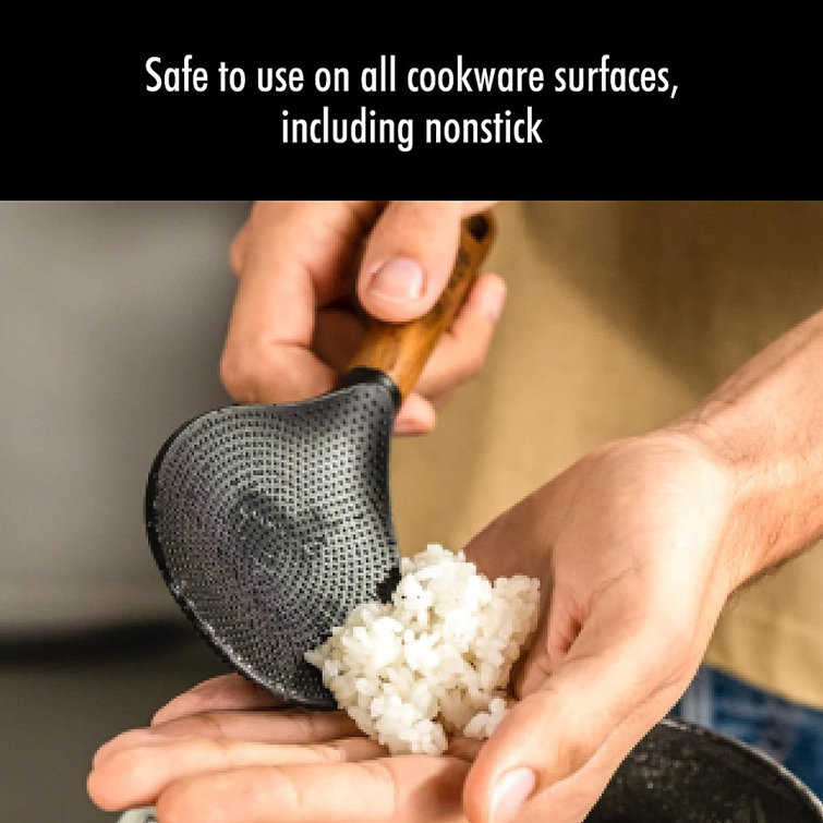 Matte Black Silicone Rice Spoon with Acacia Wood Handle