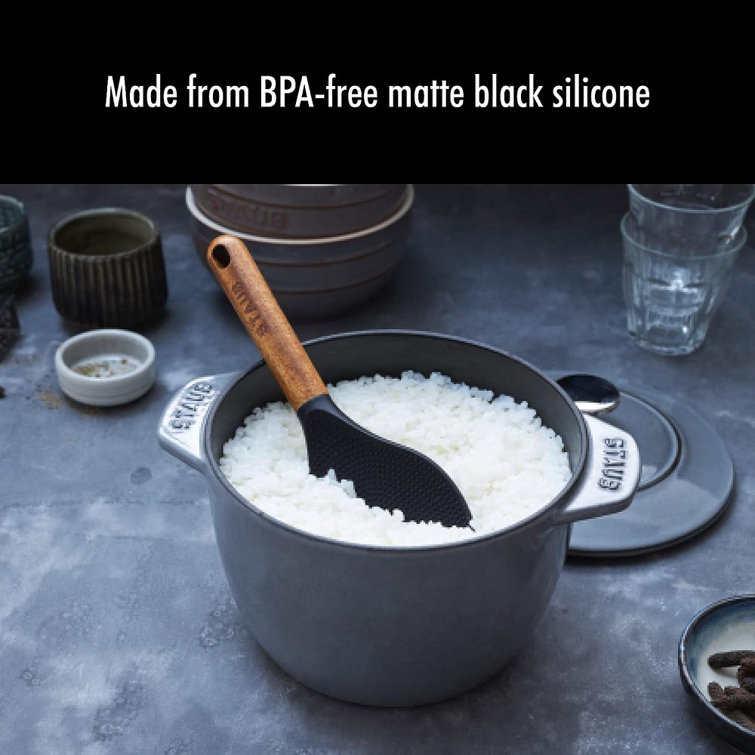Matte Black Silicone Rice Spoon with Acacia Wood Handle
