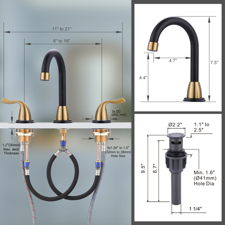 8-Inch Black and Brushed Gold Widespread Bathroom Faucet