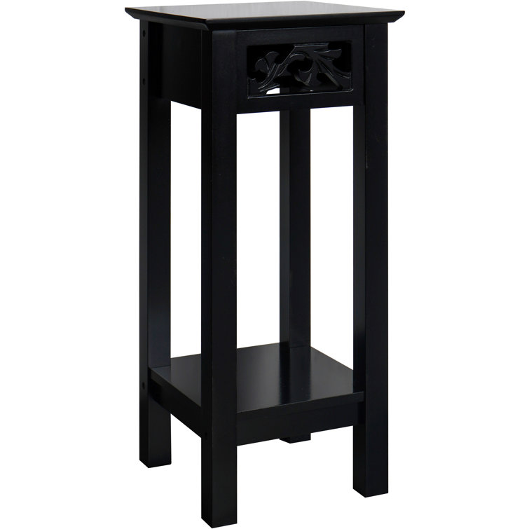 Black MDF Square End Table with Storage Shelf
