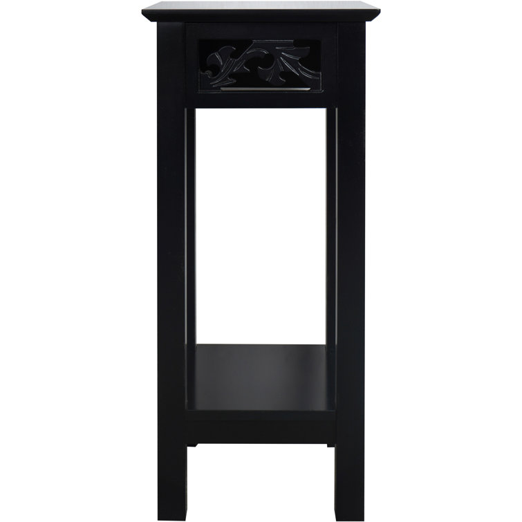 Black MDF Square End Table with Storage Shelf