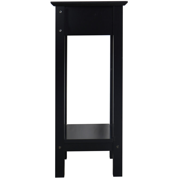 Black MDF Square End Table with Storage Shelf