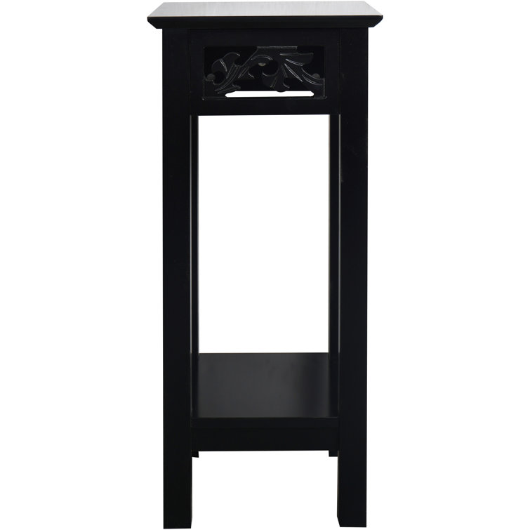 Black MDF Square End Table with Storage Shelf