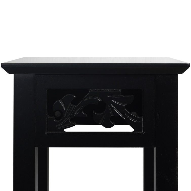 Black MDF Square End Table with Storage Shelf