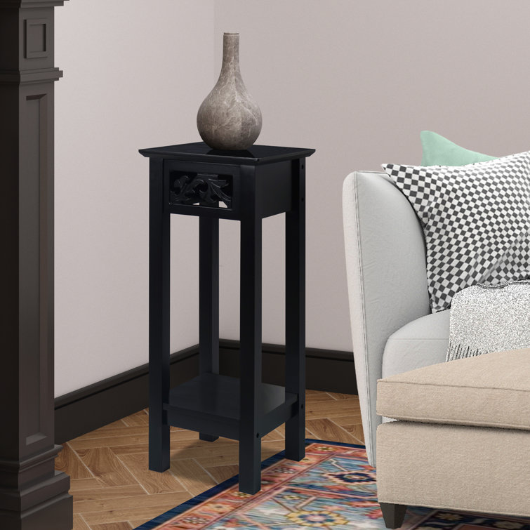 Black MDF Square End Table with Storage Shelf